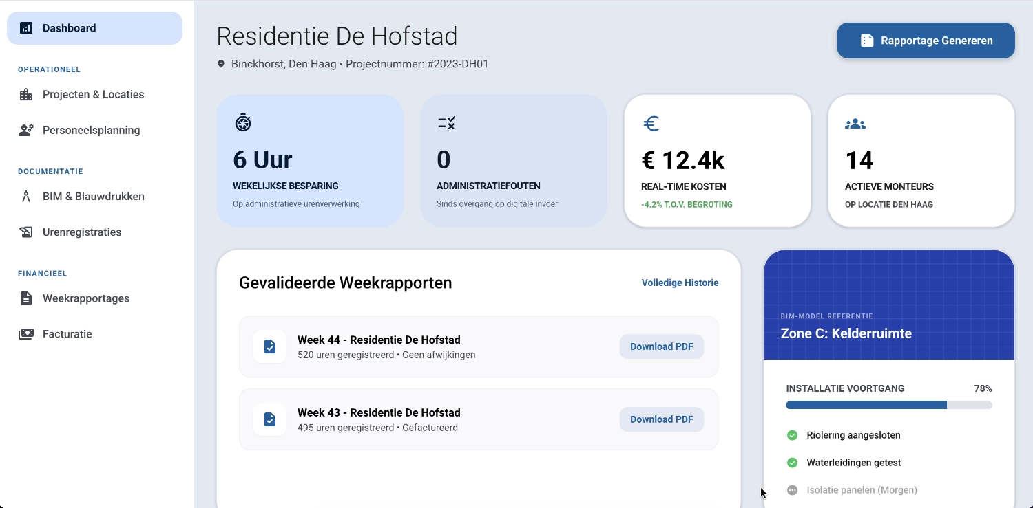 Digitale werkplek voor bouw- en installatiebedrijven met projectbeheer en urenregistratie