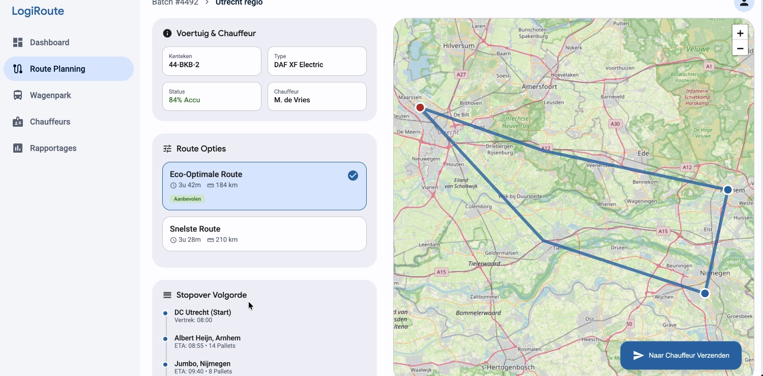 Digitaal ritplanningsdashboard voor transport- en logistiekbedrijven met routebeheer en wagenparkoverzicht